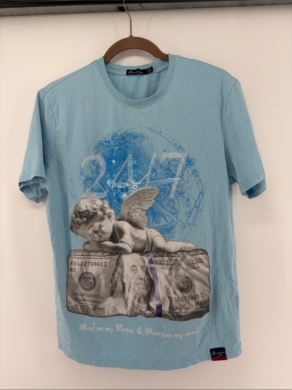 Bear the Beams  Blue Graphic Crewneck T-Shirt Mind On My Money Small